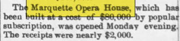 Marquette Opera House - Feb 10 1892 Opening (newer photo)